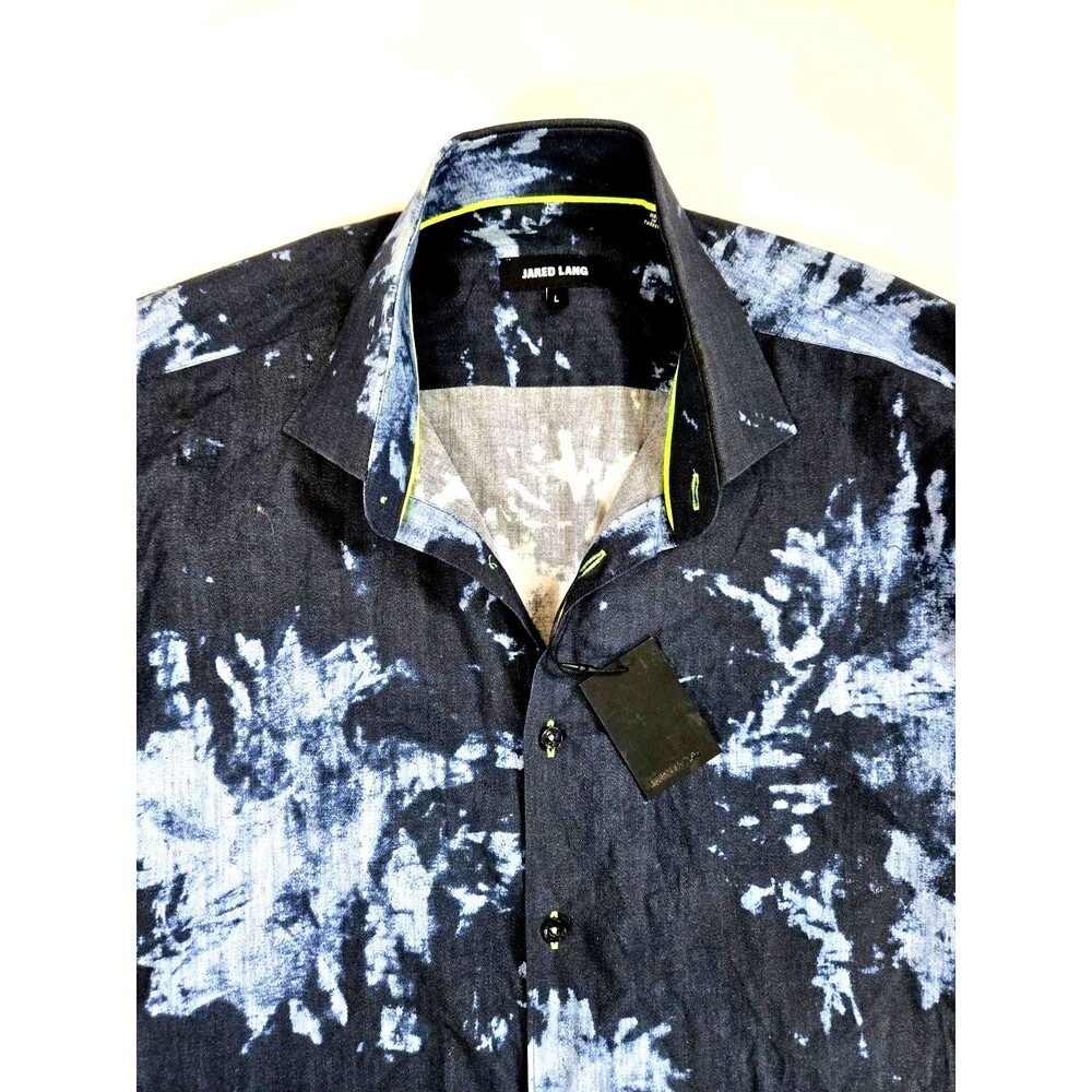 Jared Lang Men's Blue Cotton Long Sleeve Button-Up Shirt Abstract Pattern Size L - Picture 3 of 7